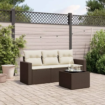Set de sofás de jardín 4 pzas y cojines ratán sintético marrón by , Modular outdoor sofas - Ref: Foro24-3251010, Price: 277,7...