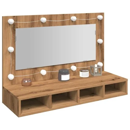 Mueble con espejo y LED roble artesanal 90x31,5x62 cm by , bathroom vanities - Ref: Foro24-857006, Price: 79,01 €, Discount: %