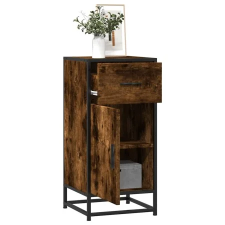 Aparador madera ingeniería y metal roble ahumado 35,5x35x76 cm by , Sideboards - Ref: Foro24-848961, Price: 67,61 €, Discount: %