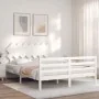 Double bed frame with white solid wood headboard by vidaXL, Beds and slatted bases - Ref: Foro24-3195292, Price: 136,48 €, Di...