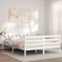 Double bed frame with white solid wood headboard by vidaXL, Beds and slatted bases - Ref: Foro24-3195292, Price: 136,48 €, Di...