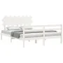 Double bed frame with white solid wood headboard by vidaXL, Beds and slatted bases - Ref: Foro24-3195292, Price: 136,48 €, Di...