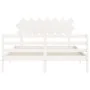 Double bed frame with white solid wood headboard by vidaXL, Beds and slatted bases - Ref: Foro24-3195292, Price: 136,48 €, Di...