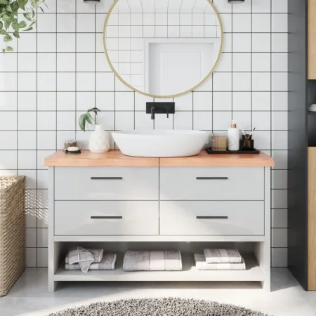 Encimera baño madera maciza tratada marrón claro 140x30x(2-6)cm de , Encimeras - Ref: Foro24-3156146, Precio: 81,11 €, Descue...