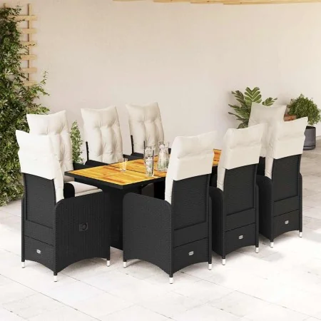 Set de mesa y sillas de jardín 9 pzas y cojines ratán PE negro by , Garden sets - Ref: Foro24-3277134, Price: 1,00 €, Discoun...