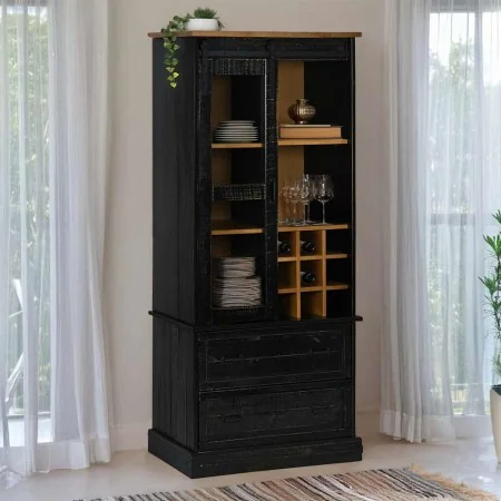 Vinoteca HALDEN con botelleros y puerta corredera negro pino de , Armarios para vino y licores - Ref: Foro24-4018436, Precio:...