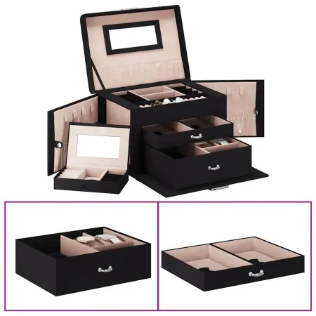 Joyero de 3 niveles con espejo y cerradura negro 26x18x17,5 cm by , Jewelry stands - Ref: Foro24-4103559, Price: 45,82 €, Dis...