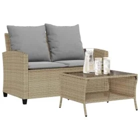 Sofá jardín de 2 plazas con cojín y mesa beige ratán sintético by , Outdoor sofas - Ref: Foro24-4103848, Price: 223,67 €, Dis...