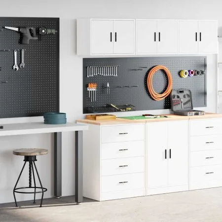 Armarios 2 uds para garaje madera de ingeniería blanco by , Armarios industriales - Ref: Foro24-3328332, Price: 139,21 €, Dis...