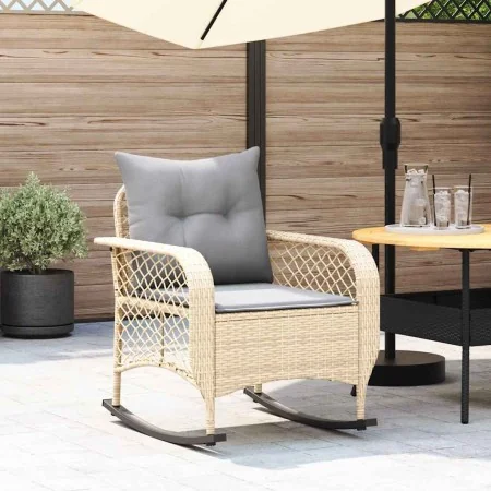 Silla mecedora de jardín con cojines ratán sintético beige von , Gartenstühle - Ref: Foro24-4104196, Preis: 118,24 €, Rabatt: %