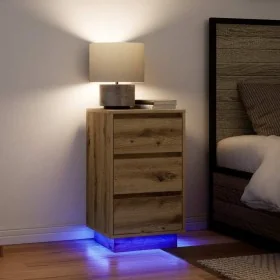 Mesilla de noche con luces LED roble artesanal 38x34x65 cm by , Nightstands - Ref: Foro24-861309, Price: 73,41 €, Discount: %