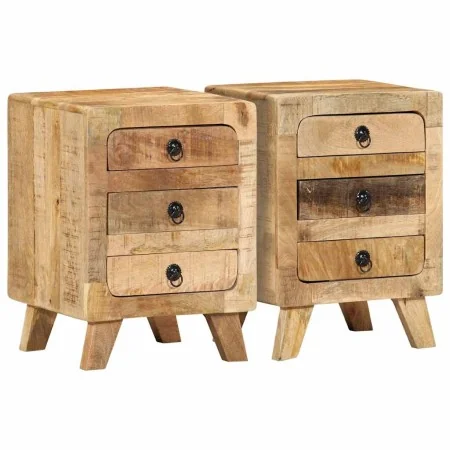 Mesilla de noche 2 uds 37x32x50 cm madera mango rugosa | Tu tienda online para hogar, jardín y más Foro24.es