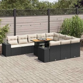 Set sofás jardín y cojines 10 pzas ratán sintético acacia negro by , Garden sets - Ref: Foro24-3327423, Price: 751,45 €, Disc...