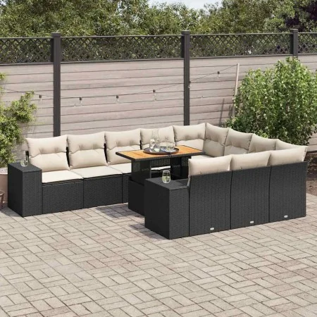 Set sofás jardín y cojines 10 pzas ratán sintético acacia negro de , Conjuntos de jardín - Ref: Foro24-3327423, Precio: 753,7...