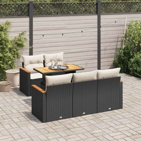 Set sofás jardín y cojines 6 pzas ratán sintético acacia negro by , Garden sets - Ref: Foro24-3327437, Price: 419,97 €, Disco...