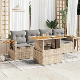 Set sofás jardín y cojines 5 pzas ratán sintético acacia beige by , Garden sets - Ref: Foro24-3327545, Price: 367,90 €, Disco...