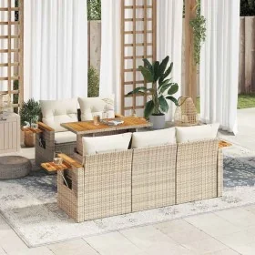Set sofás jardín y cojines 6 pzas ratán sintético acacia beige by , Garden sets - Ref: Foro24-3327551, Price: 529,22 €, Disco...