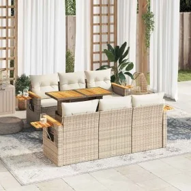Set sofás jardín y cojines 7 pzas ratán sintético acacia beige von , Gartensets - Ref: Foro24-3327558, Preis: 588,34 €, Rabat...