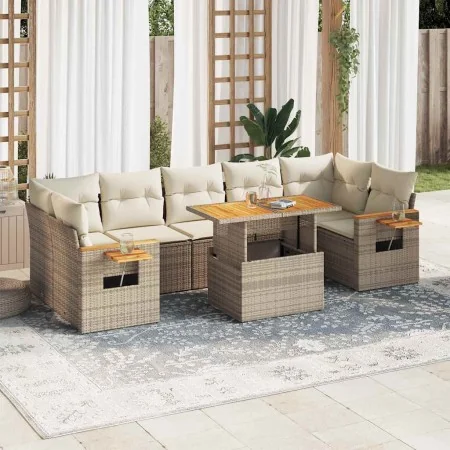 Set sofás jardín y cojines 8 pzas ratán sintético acacia beige by , Garden sets - Ref: Foro24-3327572, Price: 593,26 €, Disco...