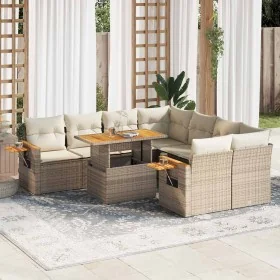 Set sofás jardín y cojines 9 pzas ratán sintético acacia beige by , Garden sets - Ref: Foro24-3327579, Price: 675,41 €, Disco...