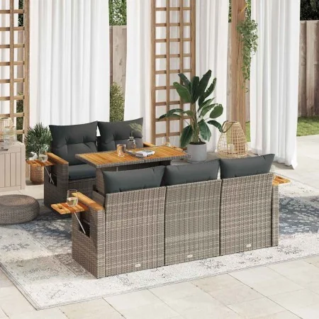 Set sofás jardín y cojines 6 pzas ratán sintético acacia gris by , Garden sets - Ref: Foro24-3327553, Price: 470,88 €, Discou...