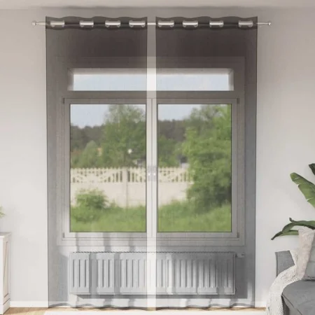 Cortinas de gasa con ojales 2 uds negro140x300 cm de , Cortinas y visillos - Ref: Foro24-4102064, Precio: 16,17 €, Descuento: %
