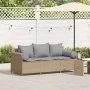 Sofá de jardín de 3 plazas con cojines ratán sintético beige by , Outdoor sofas - Ref: Foro24-4104175, Price: 238,98 €, Disco...