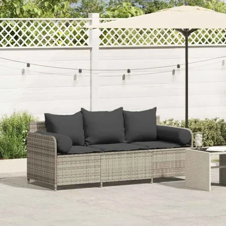 Sofá de jardín con cojines 3 plazas ratán sintético gris claro by , Outdoor sofas - Ref: Foro24-4104177, Price: 239,56 €, Dis...
