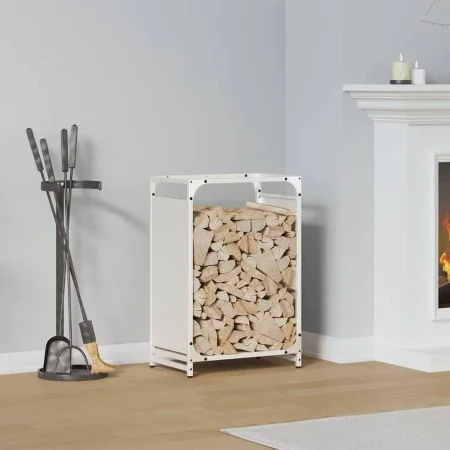 Leñero blanco 44x28x65 cm Acero laminado en frío by , Firewood bags and holders - Ref: Foro24-864196, Price: 51,84 €, Discoun...