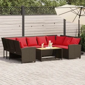 Sofá de jardín con cojines ratán sintético marrón by , Garden sets - Ref: Foro24-3365336, Price: 645,79 €, Discount: %