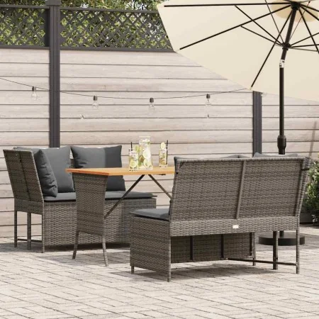 Set de sofá de jardín 3 pzas y cojines ratán sintético gris by , Garden sets - Ref: Foro24-3365343, Price: 434,97 €, Discount: %