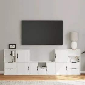 Muebles de TV 5 uds. con almacenaje "ODDA" blanco madera pino de , Muebles TV - Ref: Foro24-3365383, Precio: 290,47 €, Descue...