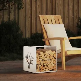 Leñero blanco 40x40x40 cm Acero laminado en frío by , Firewood bags and holders - Ref: Foro24-864244, Price: 48,98 €, Discoun...