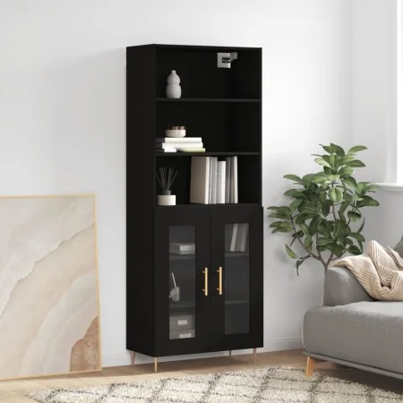 Aparador alto madera contrachapada negro 69,5x34x180 cm de , Aparadores - Ref: Foro24-3189302, Precio: 166,42 €, Descuento: %