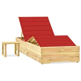 Tumbona de jardín con mesa y cojín de madera de pino impregnada de , Tumbonas - Ref: Foro24-3065960, Precio: 182,52 €, Descue...