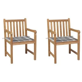 Sillas de jardín 2 uds madera de teca y cojines a cuadros gris von , Gartenstühle - Ref: Foro24-3062744, Preis: 295,55 €, Rab...