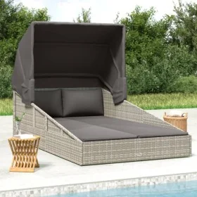 Tumbona con toldo plegable ratán sintético gris 200x114x128 cm von , Betten im Freien - Ref: Foro24-362274, Preis: 358,63 €, ...