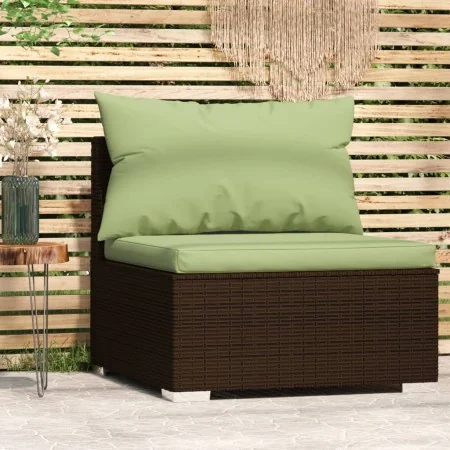 Sofá central de jardín con cojines ratán sintético marrón by , Modular outdoor sofas - Ref: Foro24-317559, Price: 90,36 €, Di...