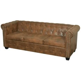Sofá Chesterfield de 3 plazas cuero sintético marrón by , Sofas - Ref: Foro24-243620, Price: 534,94 €, Discount: %
