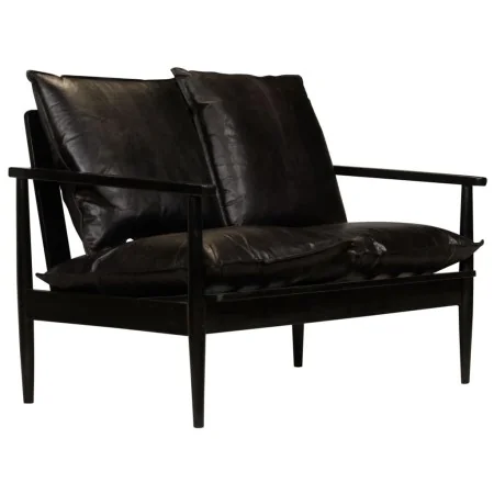 Sofá de 2 plazas cuero auténtico con madera de acacia negro by , Sofas - Ref: Foro24-246483, Price: 535,73 €, Discount: %