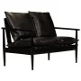 Sofá de 2 plazas cuero auténtico con madera de acacia negro by , Sofas - Ref: Foro24-246483, Price: 535,73 €, Discount: %