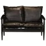 Sofá de 2 plazas cuero auténtico con madera de acacia negro by , Sofas - Ref: Foro24-246483, Price: 535,73 €, Discount: %