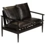 Sofá de 2 plazas cuero auténtico con madera de acacia negro by , Sofas - Ref: Foro24-246483, Price: 535,73 €, Discount: %
