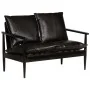 Sofá de 2 plazas cuero auténtico con madera de acacia negro by , Sofas - Ref: Foro24-246483, Price: 535,73 €, Discount: %