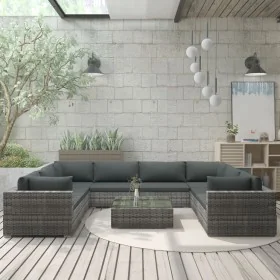 Set de muebles de jardín 9 pzas y cojines ratán sintético gris by , Garden sets - Ref: Foro24-46787, Price: 846,89 €, Discoun...