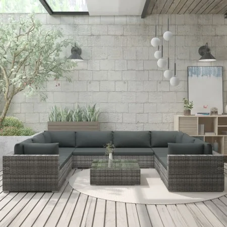Set de muebles de jardín 9 pzas y cojines ratán sintético gris de , Conjuntos de jardín - Ref: Foro24-46787, Precio: 846,76 €...