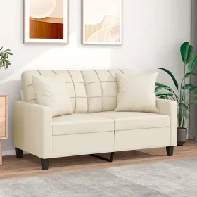 Sofá de 2 plazas con cojines cuero sintético color crema 120 cm by , Sofas - Ref: Foro24-3200799, Price: 216,48 €, Discount: %