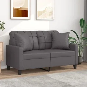 Sofá de 2 plazas con cojines cuero sintético gris 120 cm de , Sofás - Ref: Foro24-3200800, Precio: 216,98 €, Descuento: %