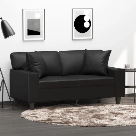 Sofá de 2 plazas con cojines cuero sintético negro 120 cm by , Sofas - Ref: Foro24-3200861, Price: 288,28 €, Discount: %