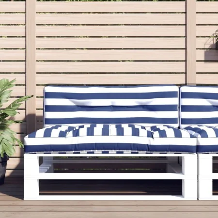 Cojines para sofá de palets 2 piezas tela a rayas azul y blanco by , Cushions for chairs and sofas - Ref: Foro24-360748, Pric...